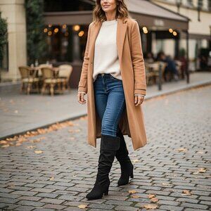 Women's Fold-Over Shaft Slouch Knee-High Suede Boots | Side Zip | Slim Heel